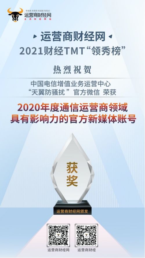 中国电信天翼防骚扰官方微信荣获财经TMT领秀榜“年度影响力新媒体账号”